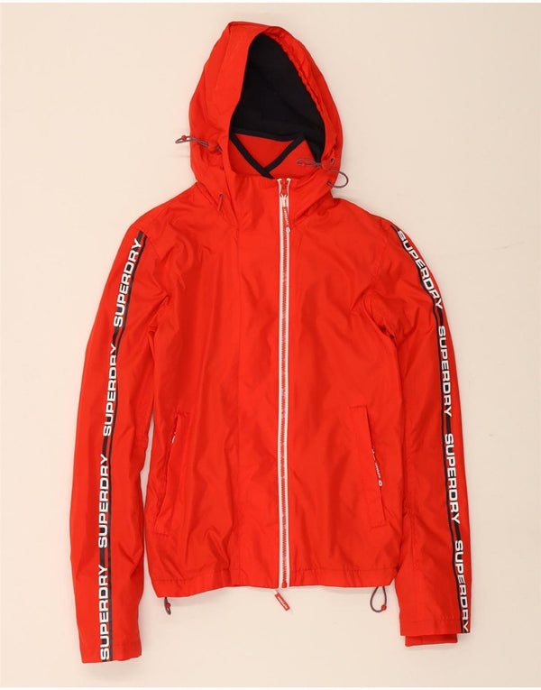 SUPERDRY Chaqueta impermeable con capucha gráfica para mujer UK 6 XS Poliéster rojo