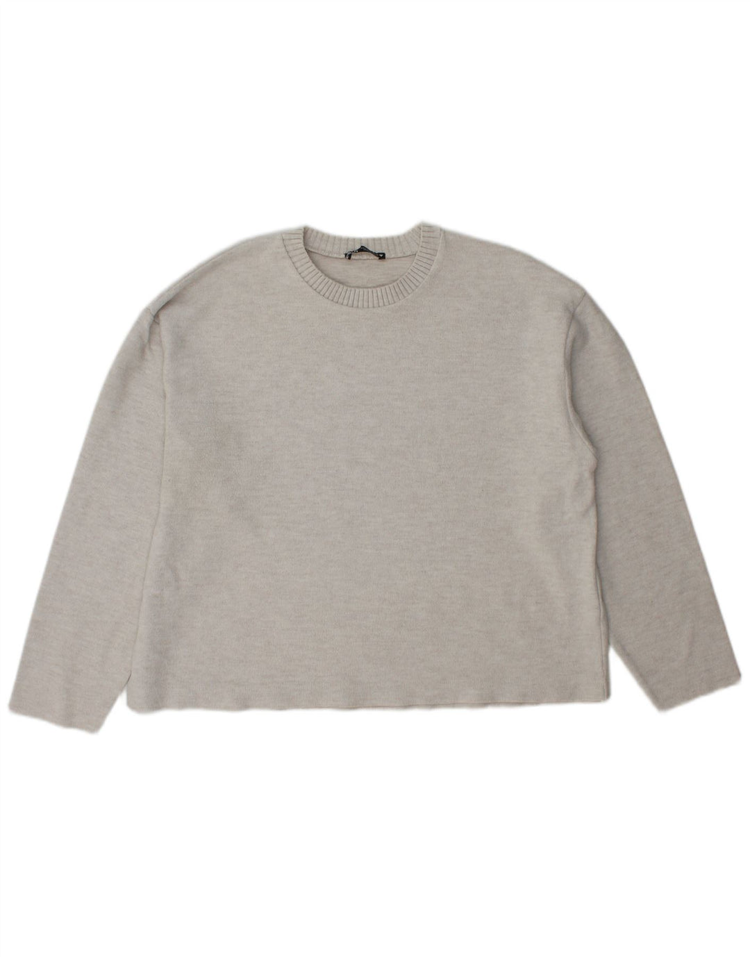 Zara - Jersey de cuello redondo para mujer, talla 40, poliéster gris grande