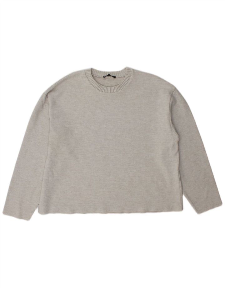 Zara - Jersey de cuello redondo para mujer, talla 40, poliéster gris grande