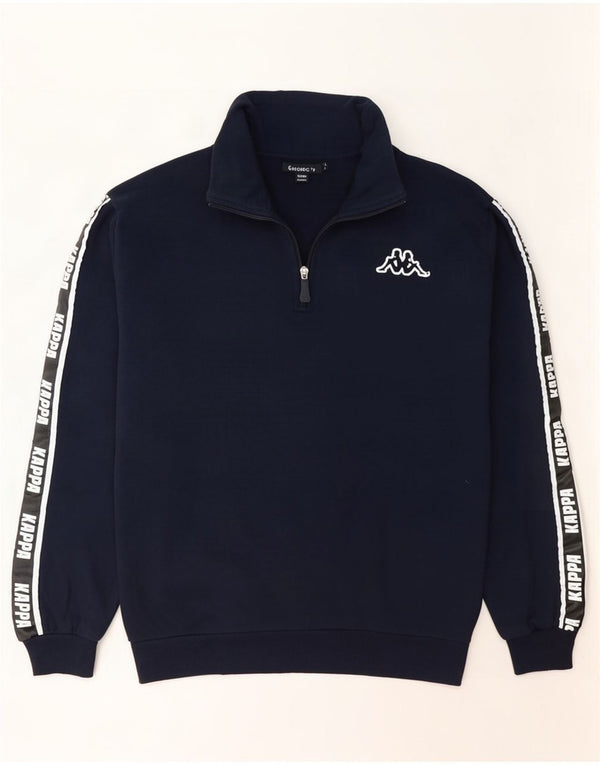Kappa Hombre Graphic Zip Neck Sudadera Jumper Large Azul Marino Algodón