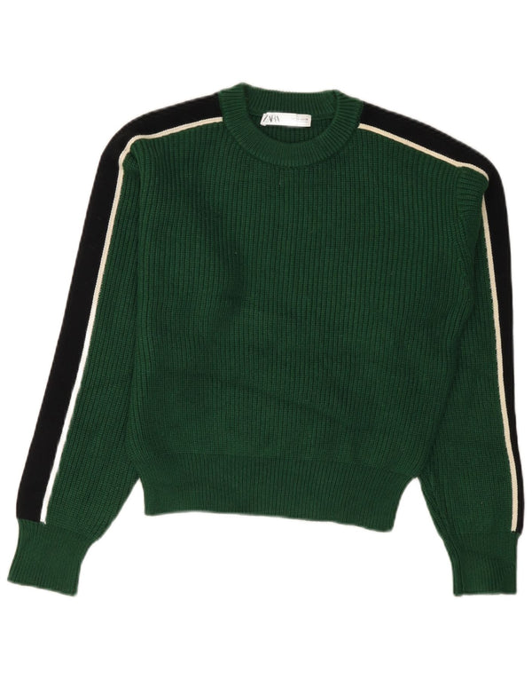 ZARA Mujer Crop Crew Neck Jumper Sweater UK 10 Small Verde Colorblock