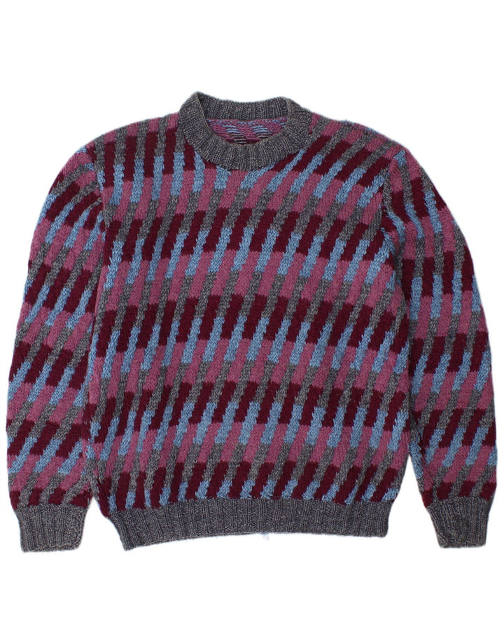 VINTAGE Hombres Crew Neck Jumper Suéter Grande Multicolor Rayas