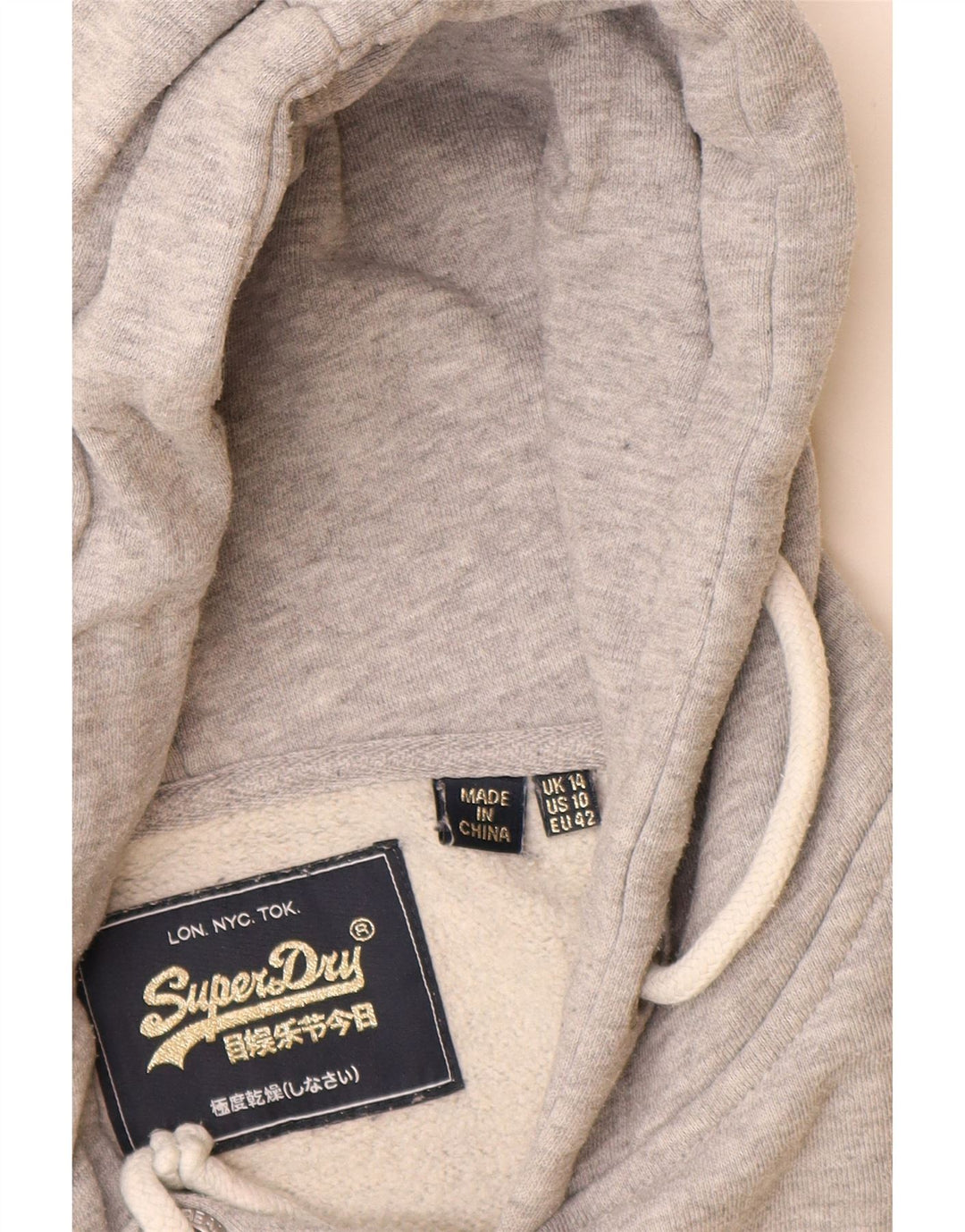 SUPERDRY Jersey con capucha gráfica para mujer Reino Unido 44 Algodón moteado gris grande