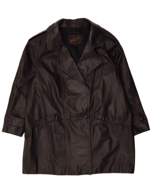 Vintage mujer abrigo de cuero de gran tamaño Reino Unido 16 grande negro