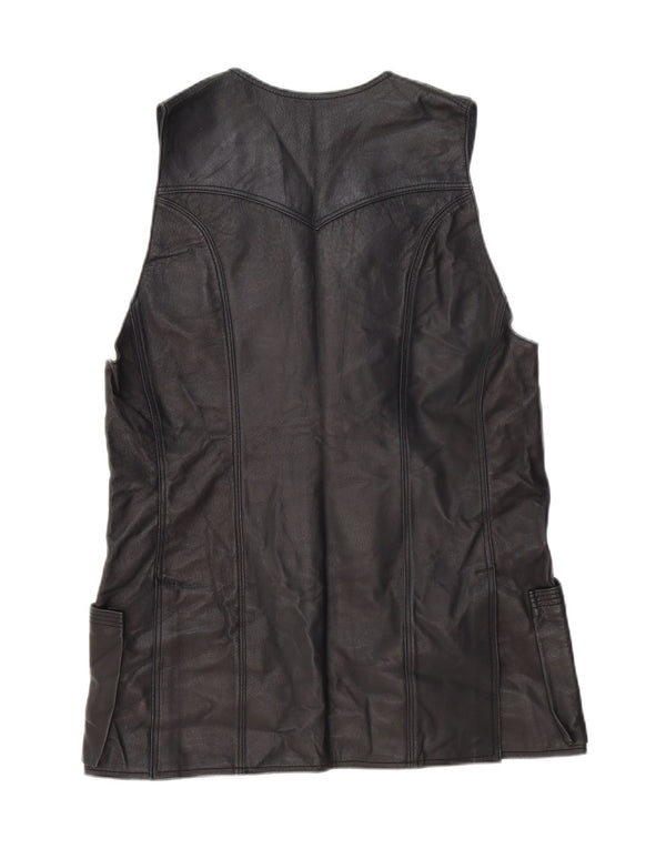 Vintage mujer cuero Gilet Reino Unido 14 Medio Negro
