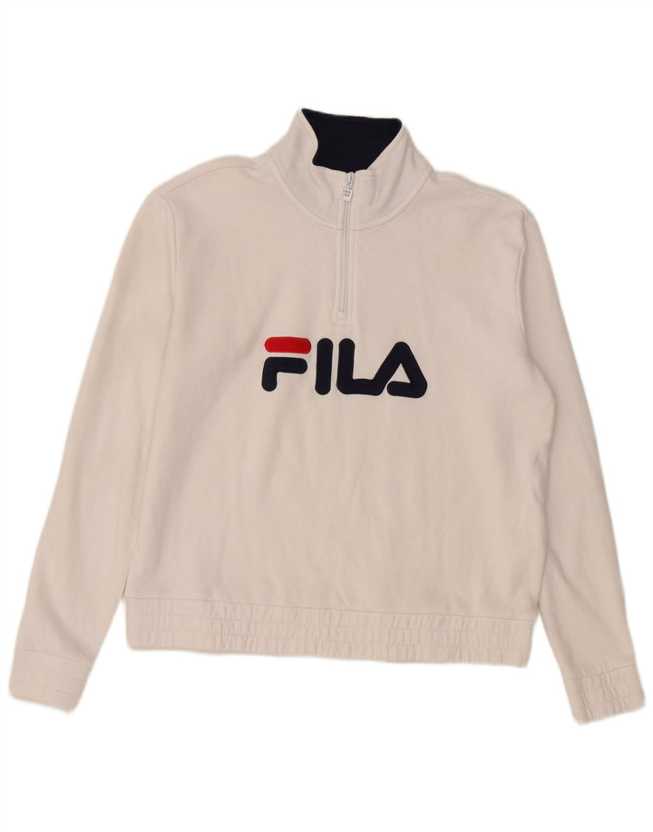 FILA - Sudadera con cuello y cremallera para mujer, talla grande, algodón blanco