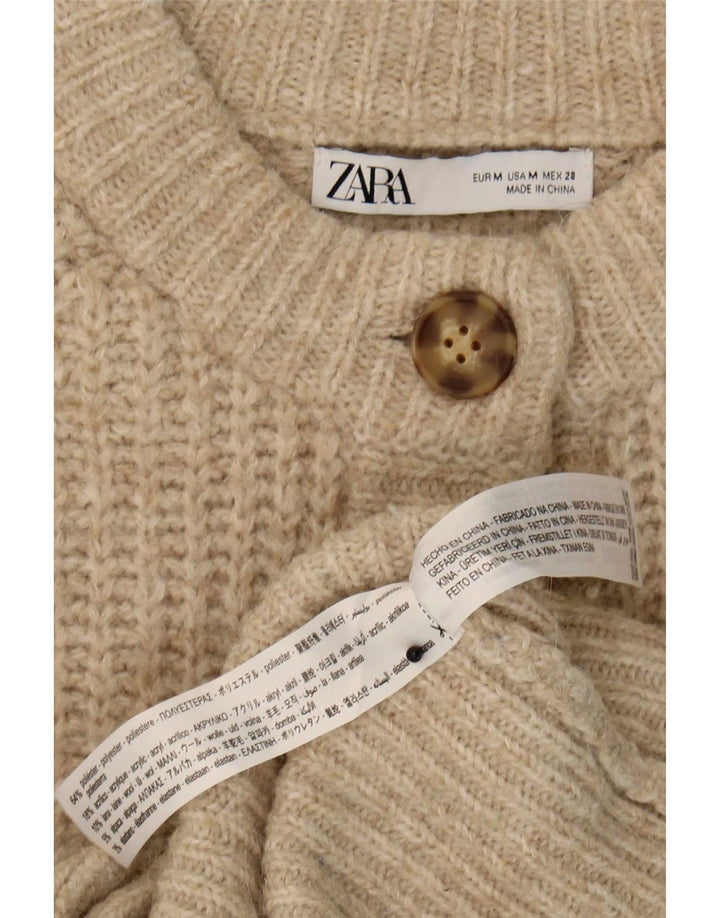 Zara Mujer Cárdigan Suéter UK 42 Medio Beige Poliéster