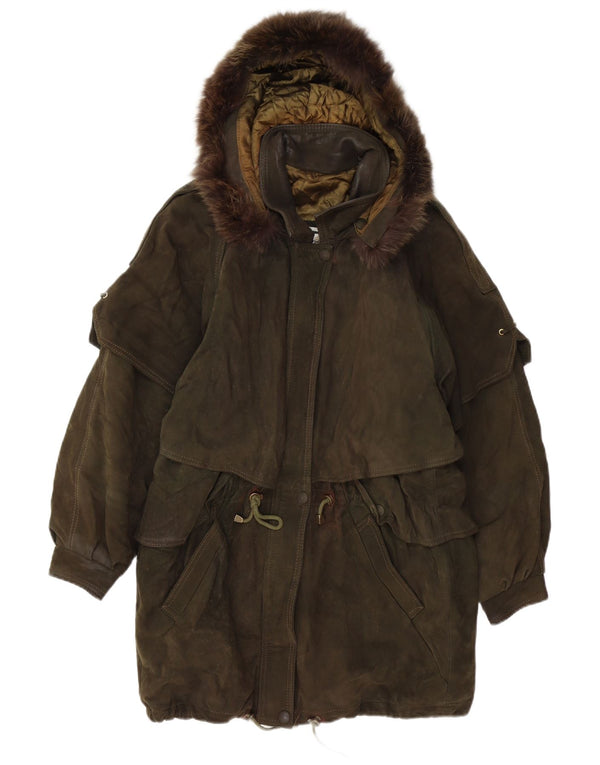 Lavorazione Artigianale Abrigo con capucha para mujer UK 44 Cuero caqui mediano