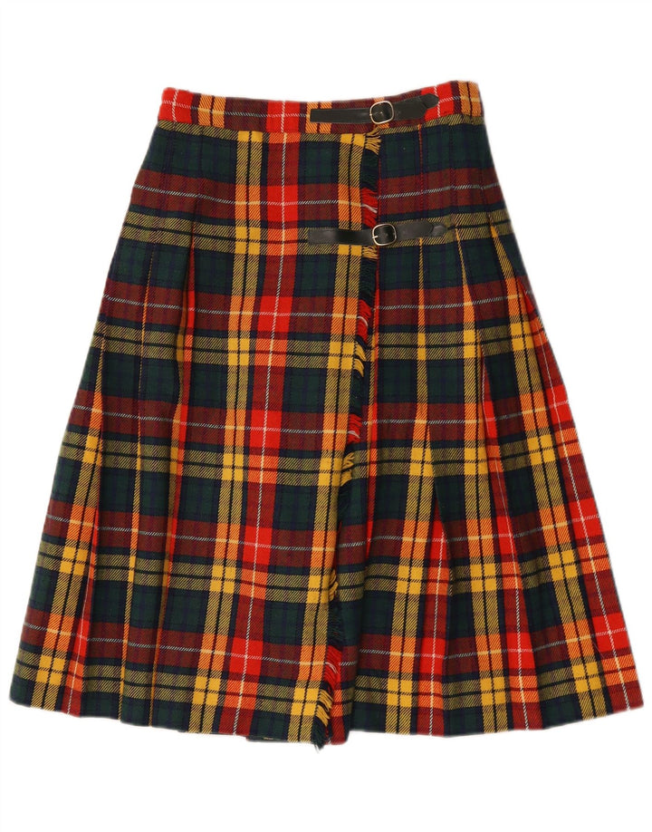 Falda envolvente plisada vintage para mujer W28 Cuadros multicolores medianos
