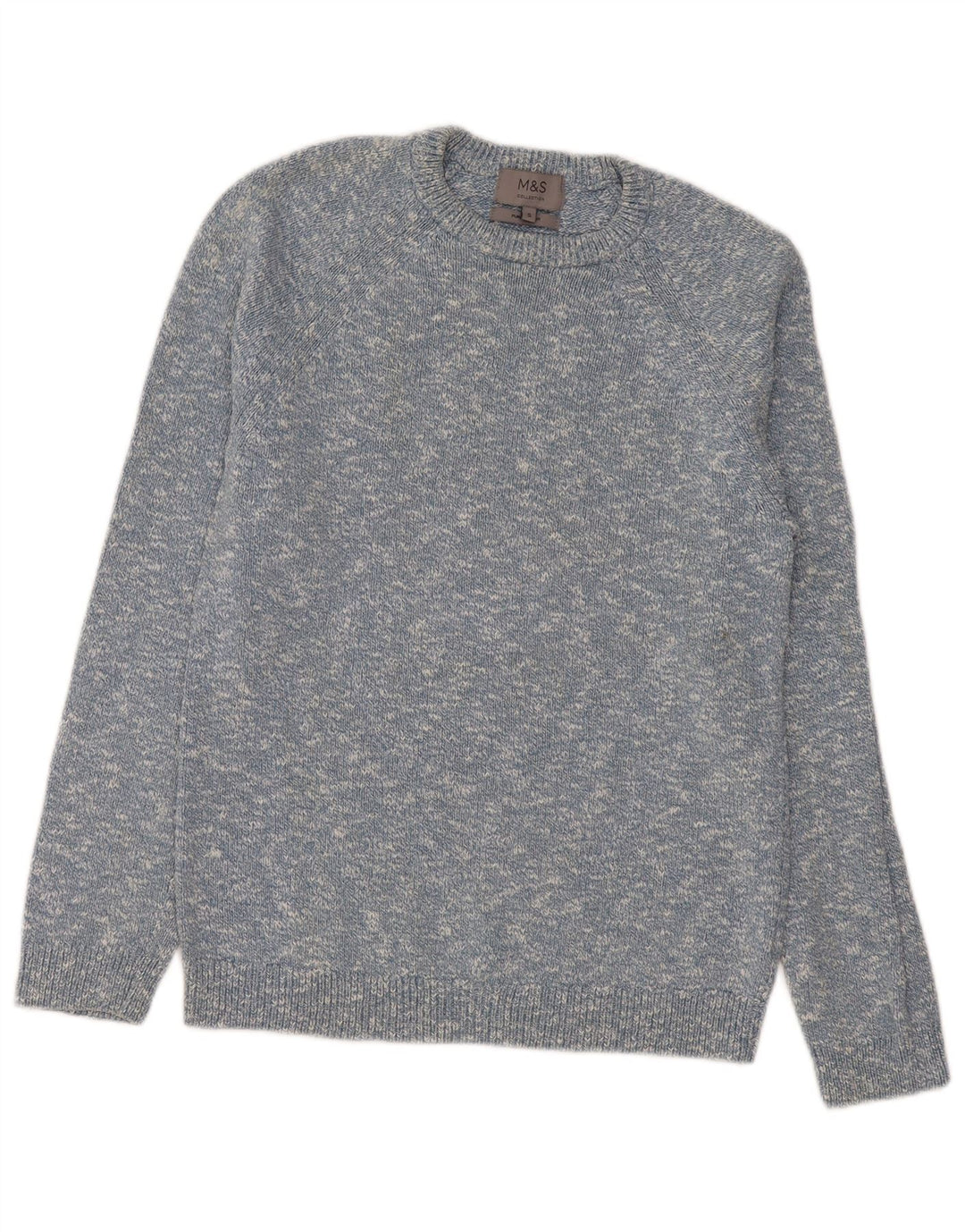 Marks & Spencer Jersey con cuello barco para hombre, jersey de algodón moteado en azul pequeño