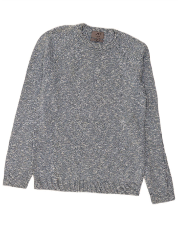 Marks & Spencer Jersey con cuello barco para hombre, jersey de algodón moteado en azul pequeño