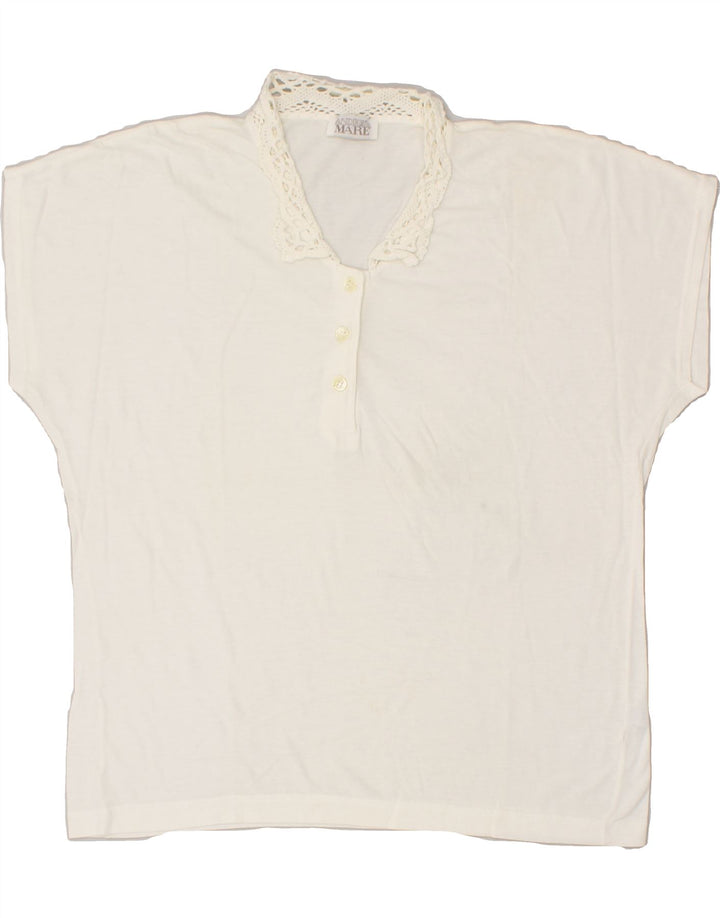 ANDREA MARE Womens Oversized Polo Shirt UK 10 Small Off White Cotton Vintage Andrea Mare and Second-Hand Andrea Mare from Messina Hembry 