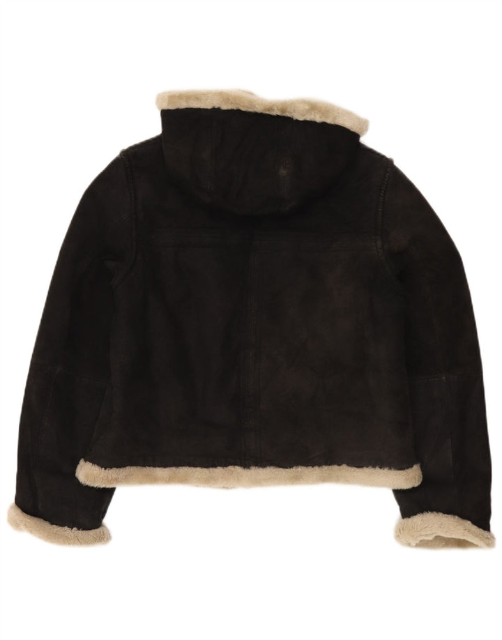 Conbipel Chaqueta de piel de oveja con capucha para mujer UK 44 Cuero negro mediano