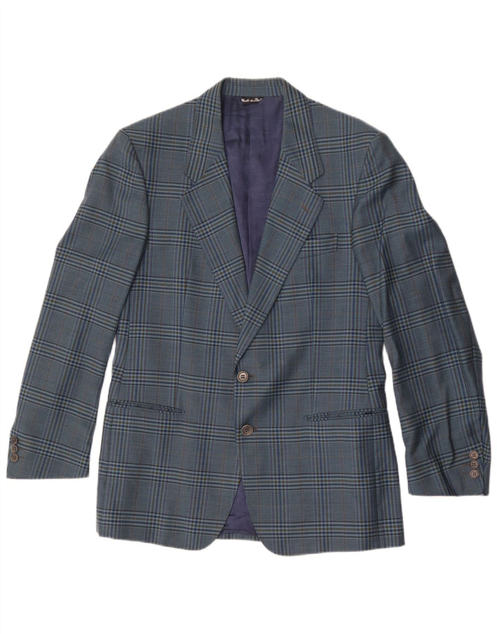 Vintage hombres 2 botones Blazer chaqueta IT 50 grande azul comprobar lana