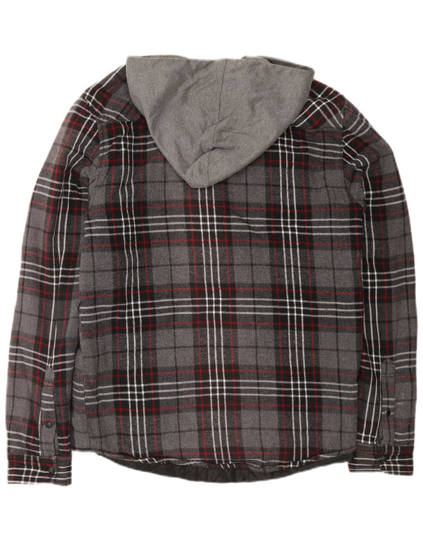 Zara Hombre Camisa De Franela De Leñador Con Capucha De Algodón A Cuadros Gris Medio