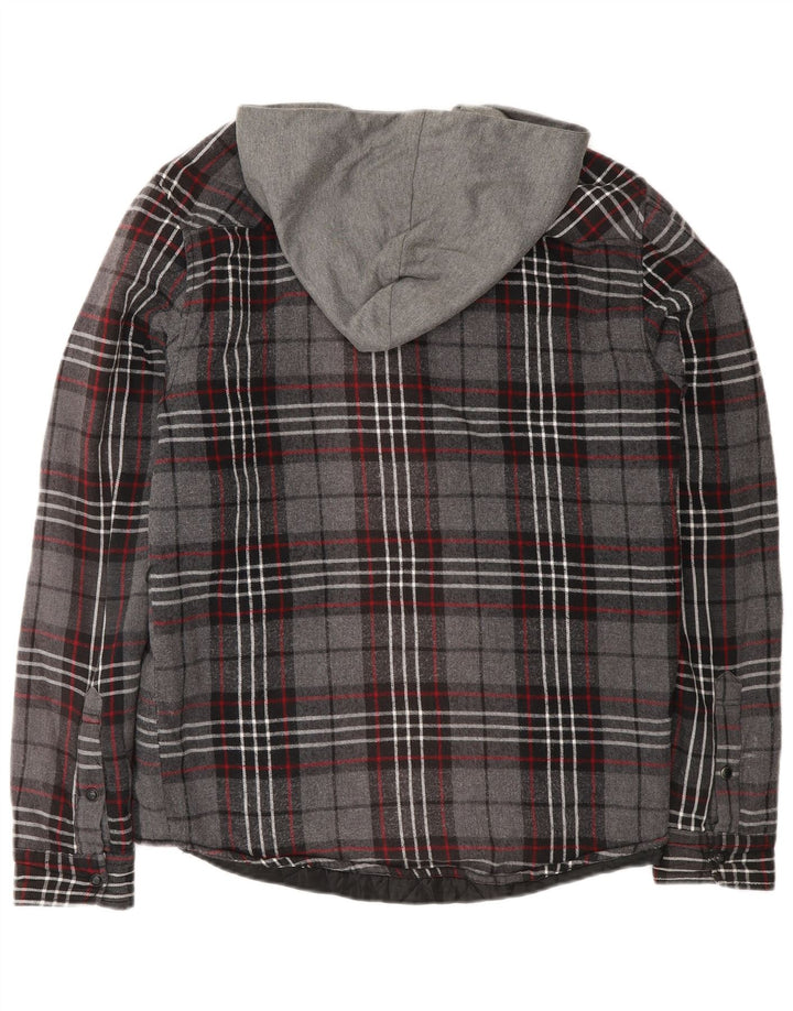 Zara Hombre Camisa De Franela De Leñador Con Capucha De Algodón A Cuadros Gris Medio
