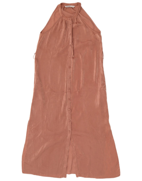 Zara Mujer Vestido Camisero Sin Mangas UK 6 XS Poliéster Rosa