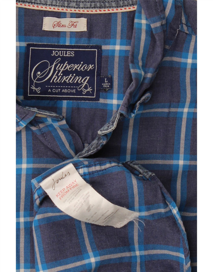 JOULES Camisa slim fit para hombre de algodón a cuadros azul marino grande