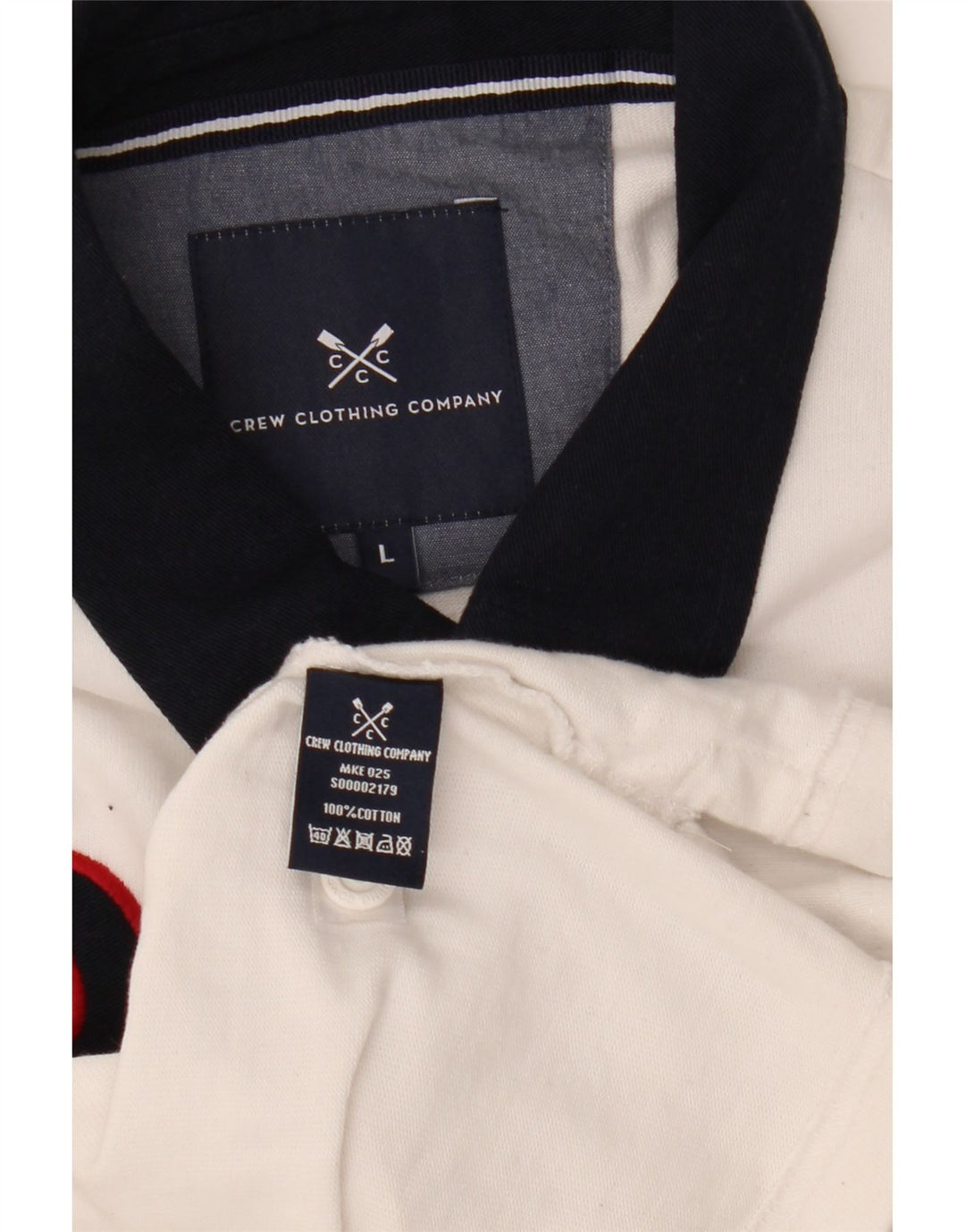 CREW CLOTHING Polo de rugby con gráfico para hombre, color blanco grande, color block