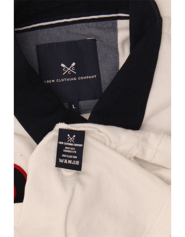 CREW CLOTHING Polo de rugby con gráfico para hombre, color blanco grande, color block