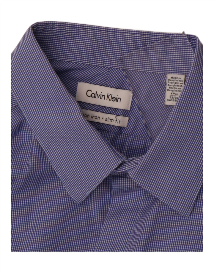 CALVIN KLEIN Camisa ajustada para hombre Talla 17 1/2 XL Algodón a cuadros azul