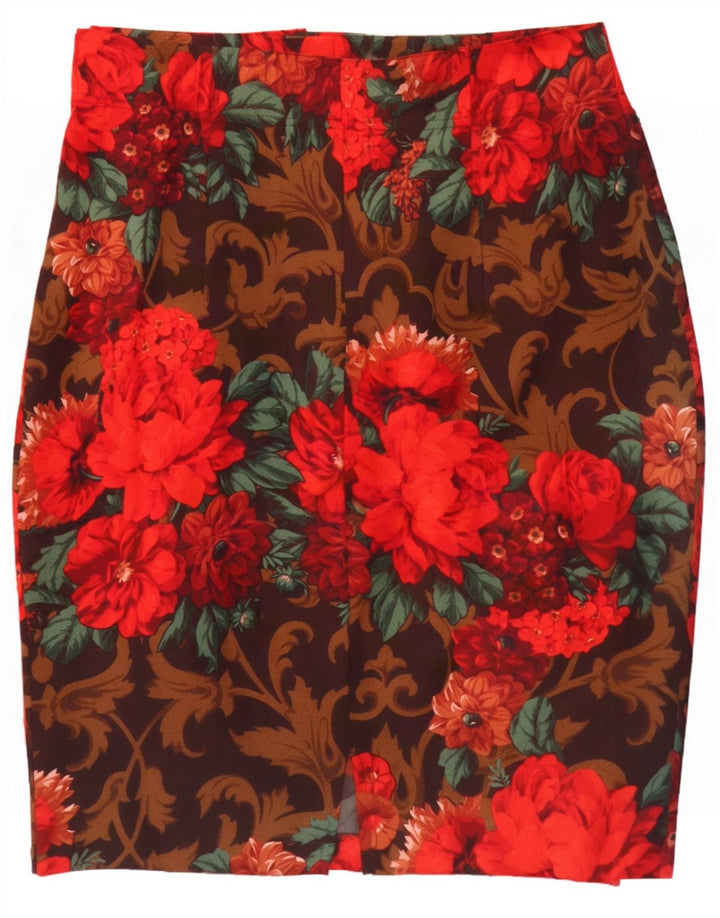 Vintage mujer lápiz falda W30 medio rojo floral lana virgen