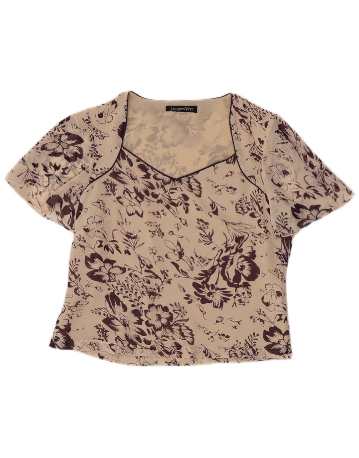 Jacques Vert Blusa corta para mujer Top UK 10 Pequeño poliéster floral blanco roto