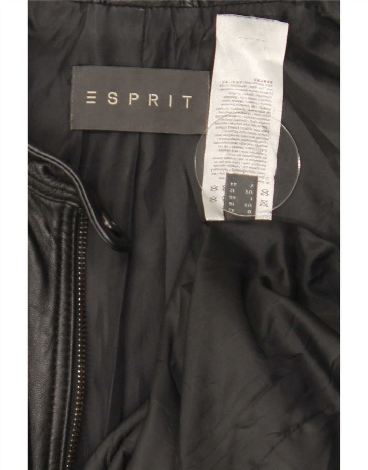 Esprit Chaqueta Racer de Cuero para Mujer UK 46 Grande Cuero Negro