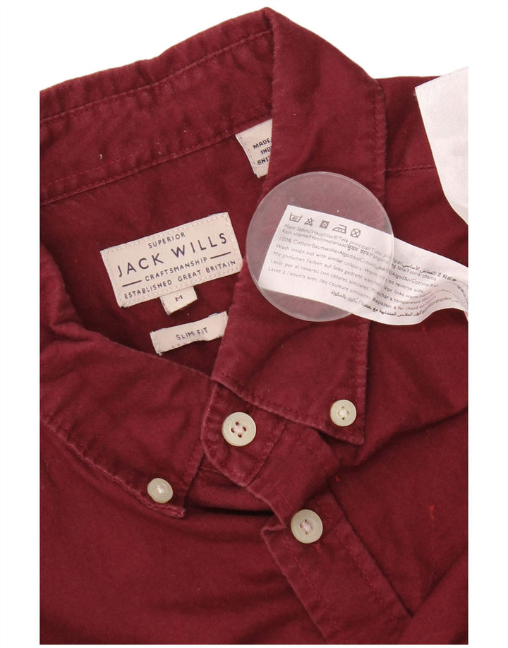 Camisa Jack Wills Hombre Slim Fit Algodón Burdeos Medio