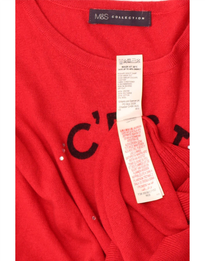 Marks & Spencer suéter gráfico con cuello redondo para mujer, talla 44, talla M, color rojo