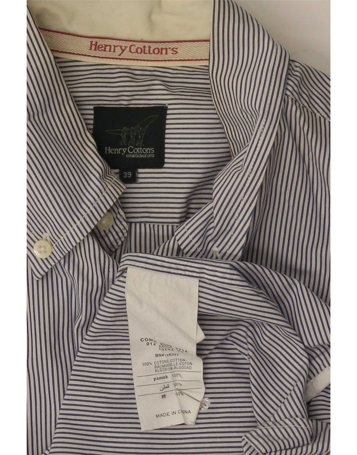 Henry Cottons Camisa para hombre Talla 39 Algodón a rayas azul medio