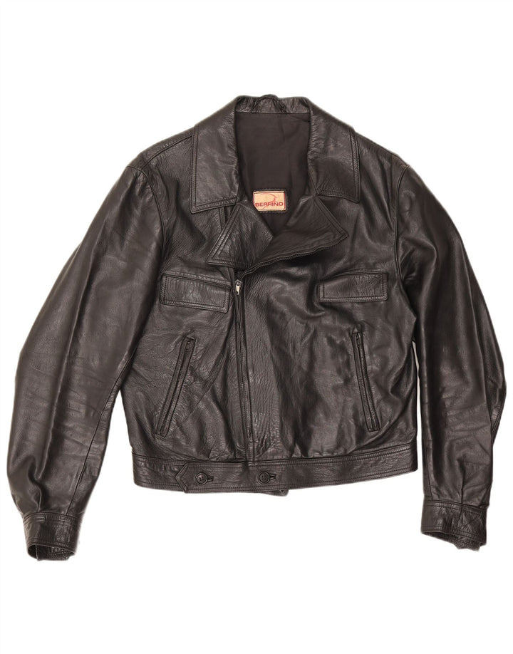 Berrino Chaqueta motera de cuero corta para hombre IT 48 Medium Black