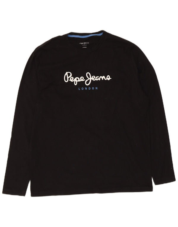 PEPE Jeans Mens Regular Graphic Top Manga Larga Grande Negro