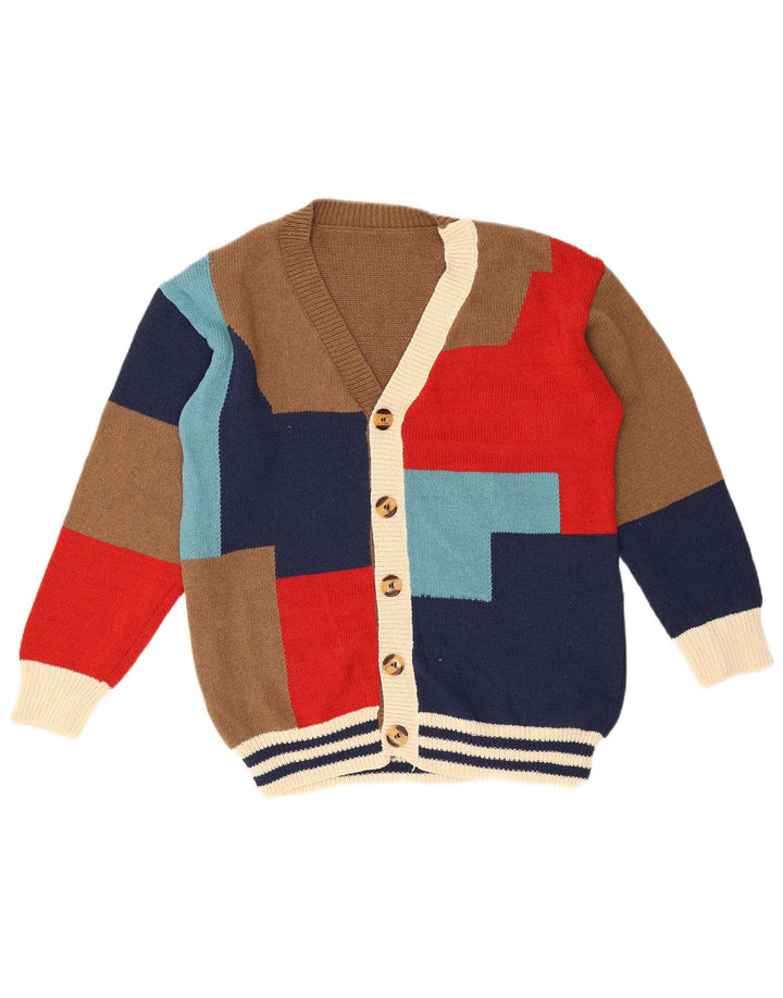 Vintage hombres Cardigan suéter medio multicolor geométrico