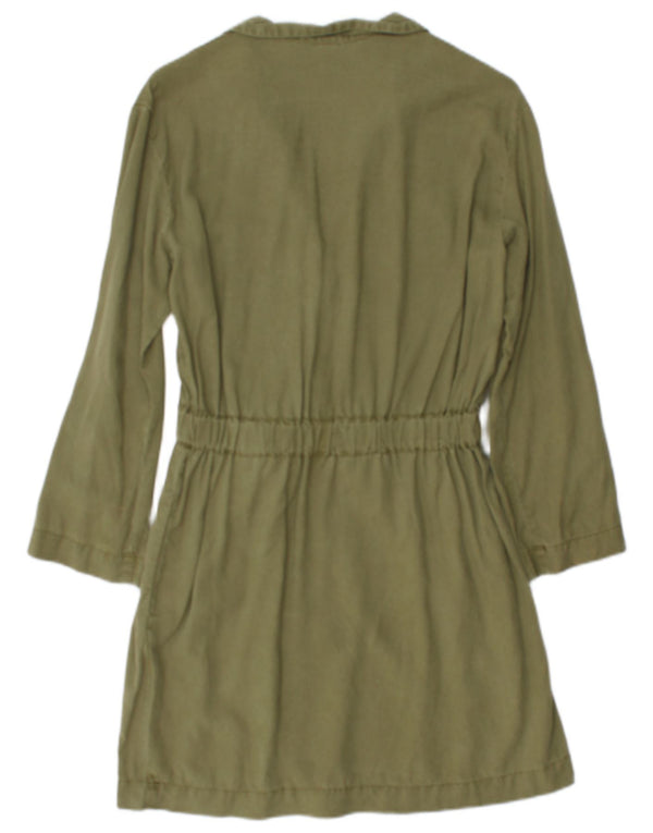 Zara Mujer Vestido Acampanado De Manga Larga UK 6 XS Khaki Lyocell