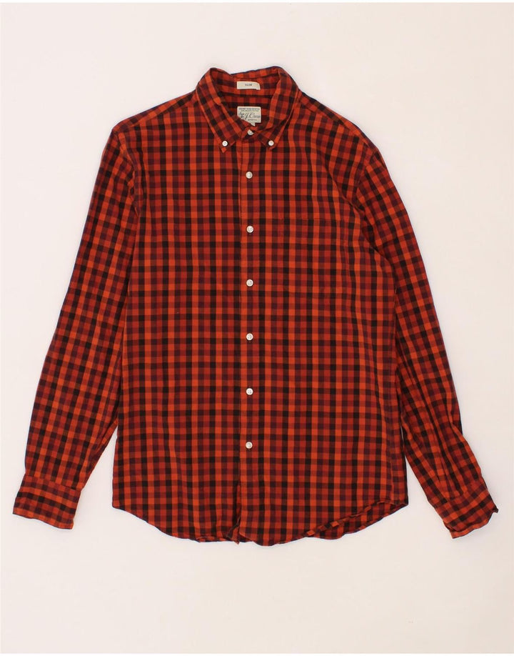 J. CREW Mens Slim Shirt Small Orange Check Cotton Vintage J. Crew and Second-Hand J. Crew from Messina Hembry 