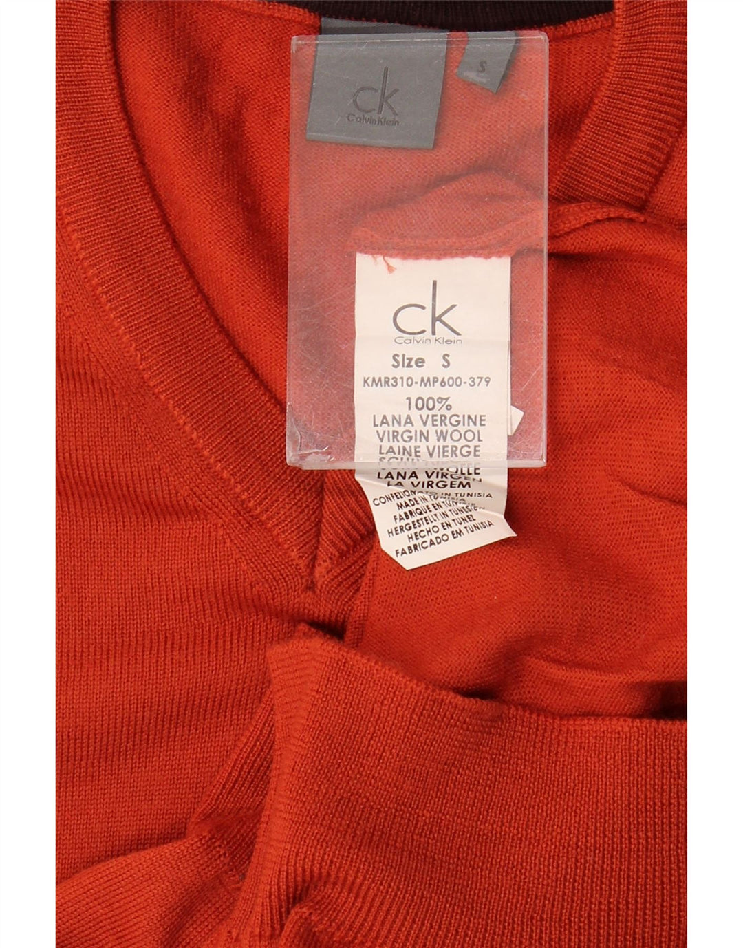 Calvin Klein Suéter con Cuello en V para Hombre Pequeño Lana Virgen Naranja