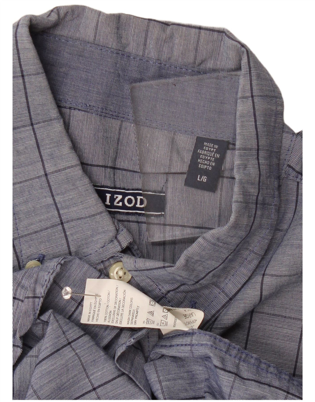 Camisa Izod Hombre Large Azul Cuadros Algodón