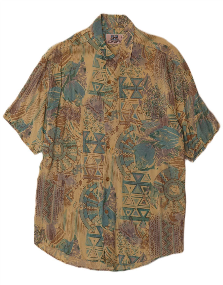 Vintage hombres camisa de manga corta grande multicolor geométrico