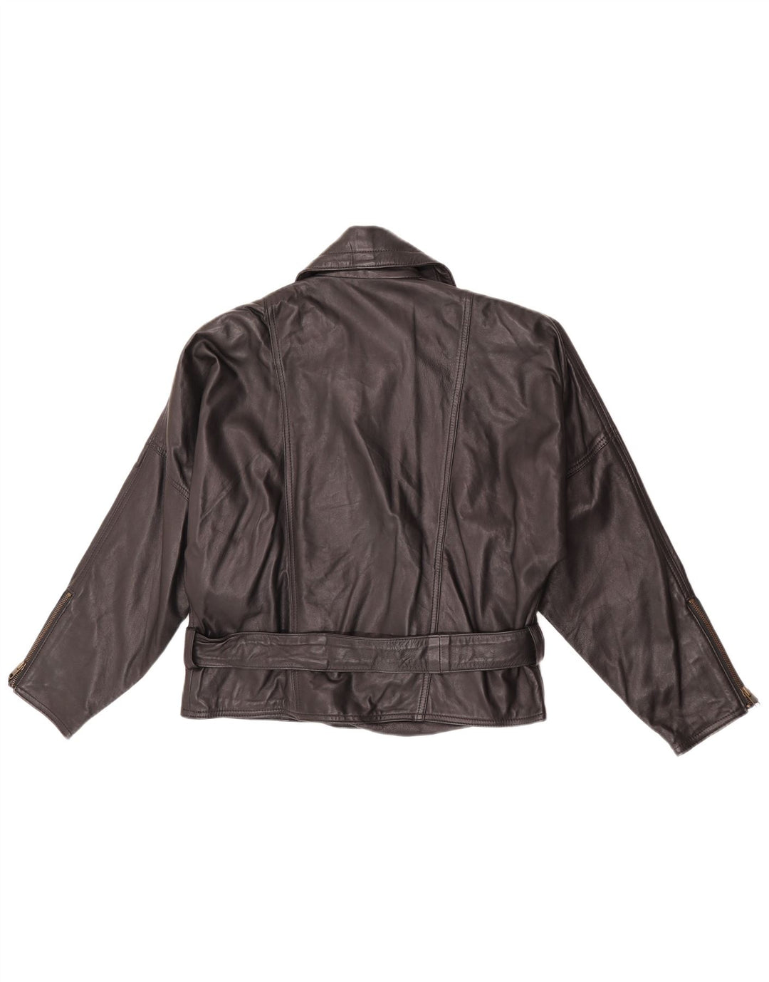 Vintage mujer biker chaqueta de cuero EU 38 cuero negro medio