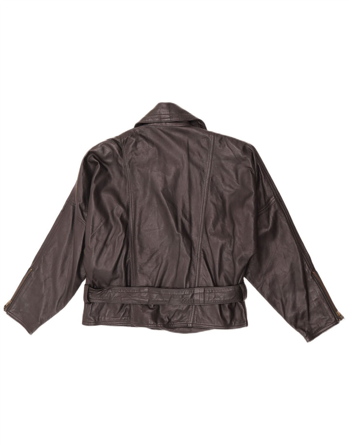 Vintage mujer biker chaqueta de cuero EU 38 cuero negro medio