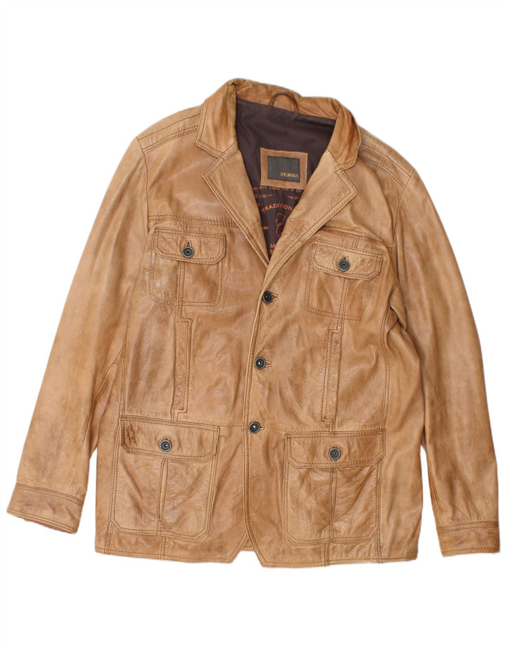 Stones Chaqueta de cuero para hombre IT 54 2XL Cuero beige