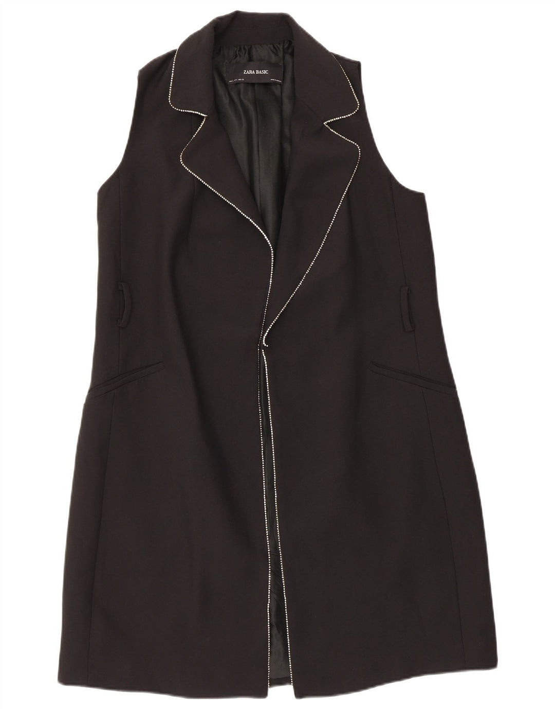 Zara Mujer Abrigo Sin Mangas UK 10 Small Poliéster Negro