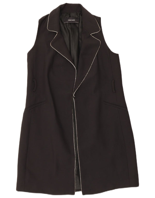 Zara Mujer Abrigo Sin Mangas UK 10 Small Poliéster Negro
