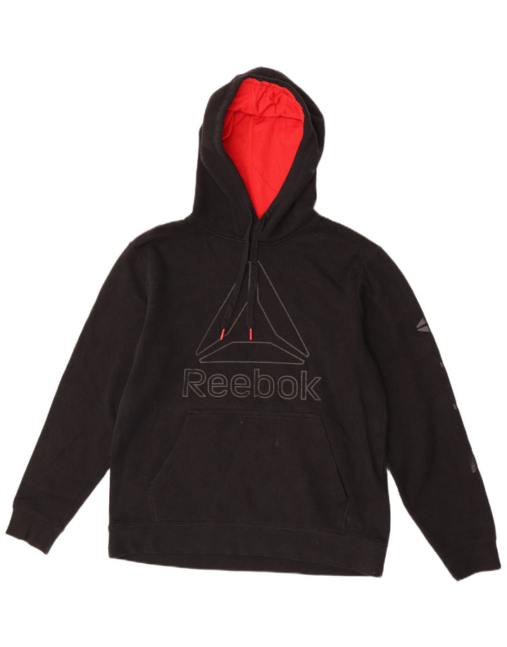 Reebok - Sudadera con capucha gráfica para hombre, talla mediana, algodón negro