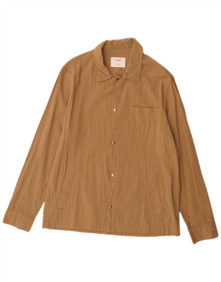 Marks & Spencer Camisa Sobrecamisa De Algodón A Cuadros Marrón Medio Para Hombre