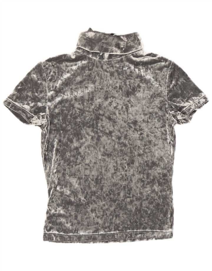 Vintage mujer Velour camiseta Top Reino Unido 12 Poliéster gris medio