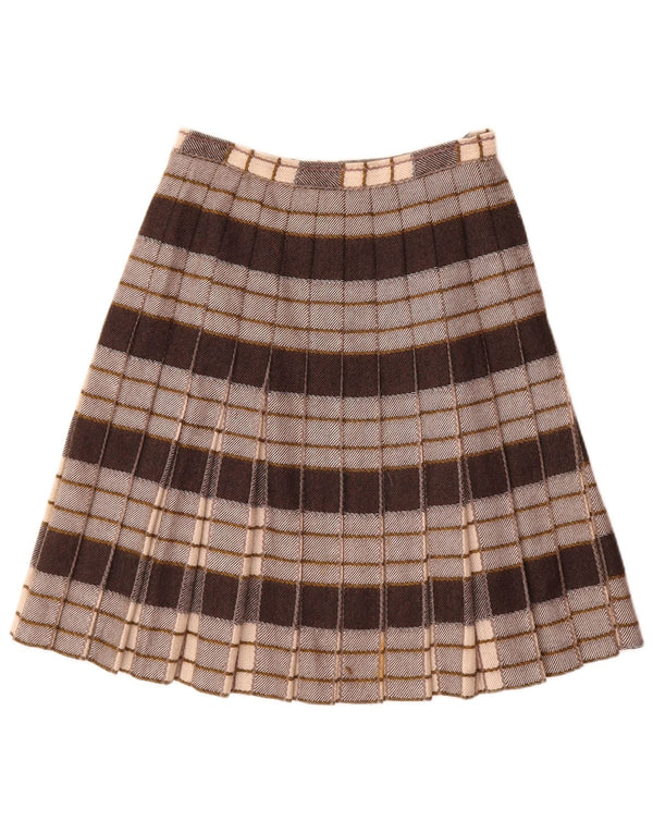 Vintage mujer plisada A-Line falda W26 pequeño gris cuadros