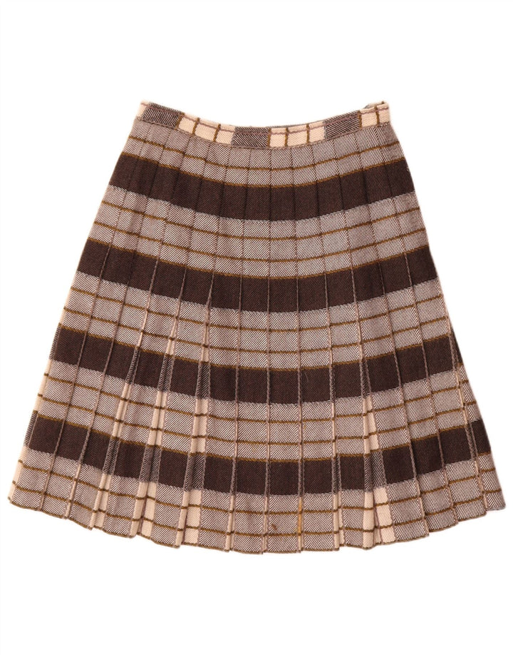 Vintage mujer plisada A-Line falda W26 pequeño gris cuadros