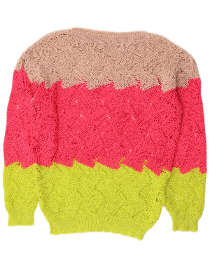 VINTAGE Mujer Barco Cuello Jersey Suéter Reino Unido 14 Medio Multicolor